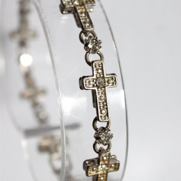 Vintage Avon silver tone cross bracelet with rhinestones - Picture 6 of 14